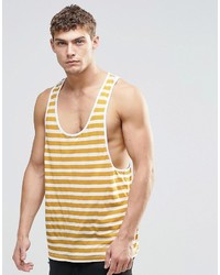 Asos Brand Stripe Tank With Burn Wash And Extreme Racer Back