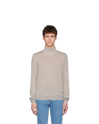 Maison Margiela White And Brown Wool Striped Turtleneck