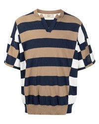 Maison Flaneur Stripe Pattern Cotton Polo Shirt