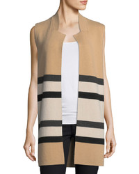 Neiman Marcus Cashmere Collection Double Knit Striped Cashmere Vest