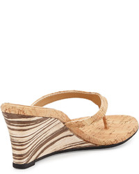 Neiman Marcus Malana Cork Striped Wedge Sandal Natural