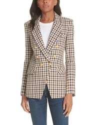 Tan Houndstooth Double Breasted Blazer