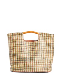 Tan Houndstooth Leather Tote Bag