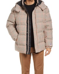 Tan Houndstooth Puffer Jacket