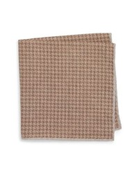Tan Houndstooth Wool Pocket Square