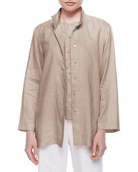 Go Silk Linen Button Front Jacket Plus Size
