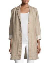 Eileen Fisher Notched Collar Organic Linen Long Jacket Natural Petite