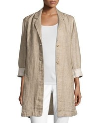 Eileen Fisher Notched Collar Organic Linen Long Jacket Natural Petite