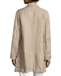 Eileen Fisher Notched Collar Organic Linen Long Jacket Natural Plus Size