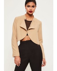 Missguided Nude Zip Detail Buckle Neck Cropped Jacket