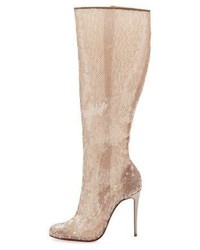 Christian Louboutin Tennissina Sequined Red Sole Knee Boot Nude