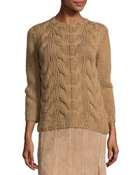 Lafayette 148 New York Hand Knit Cashmere Cable Sweater Teak