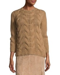 Lafayette 148 New York Hand Knit Cashmere Cable Sweater Teak
