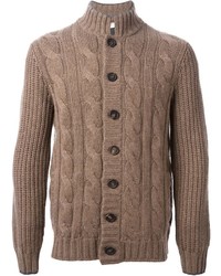 Brunello Cucinelli Cable Knit Ribbed Stand Up Collar Cardigan