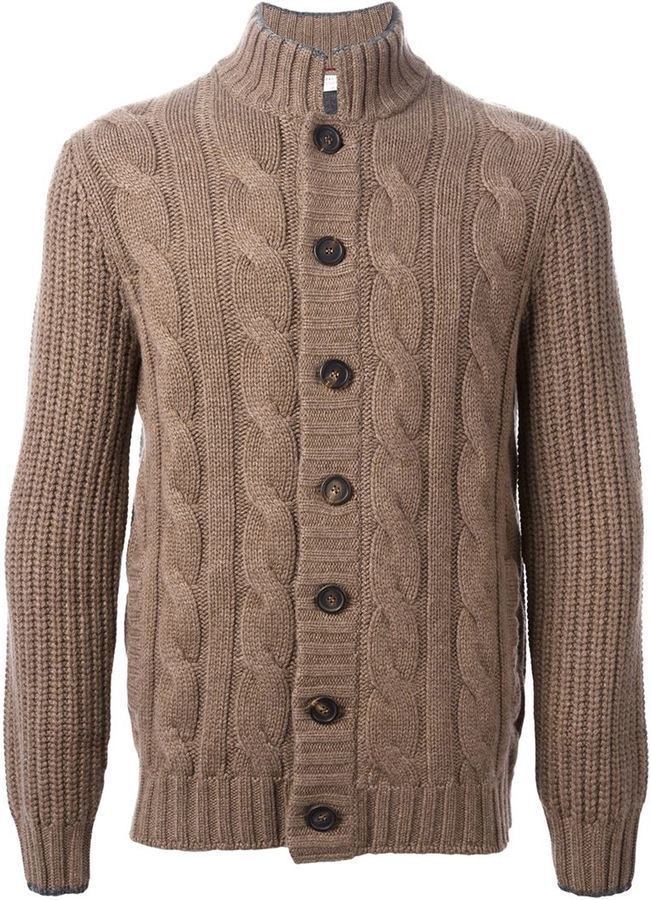 Brunello Cucinelli Cable Knit Ribbed Stand Up Collar Cardigan, $2,650 ...