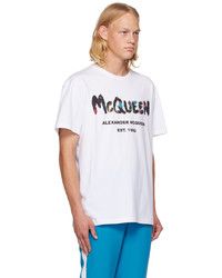 Alexander McQueen White Watercolor Graffiti T Shirt
