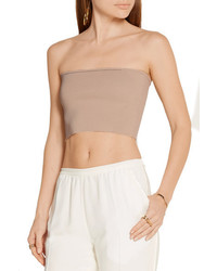 Calvin Klein Collection Bai Cropped Ribbed Knit Top Beige