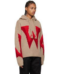 JW Anderson Taupe Red Gothic Chunky Hoodie