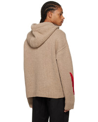 JW Anderson Taupe Red Gothic Chunky Hoodie