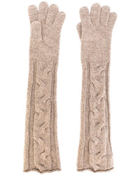 Tan Knit Long Gloves