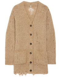 R 13 R13 Distressed Knitted Cardigan Camel