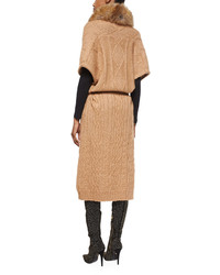 Alice + Olivia Klay Long Cable Knit Cardigan Wdetachable Fur Collar