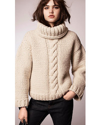 Burberry Brit Alpaca Wool Cable Knit Roll Neck Sweater