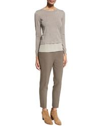 Peserico Side Zip Double Knit Cropped Pants Dark Taupe