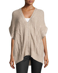 Love Scarlett Cable Knit Zip Up Poncho Heather Taupe