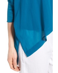 Eileen Fisher Petite Knit Trim Boxy Silk Poncho Top