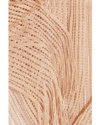Chloé Fringed Metallic Crochet Knit Scarf Beige