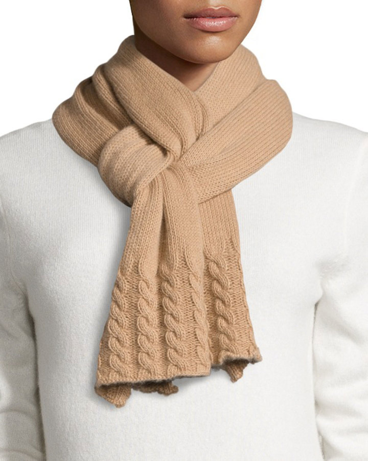 Portolano Cashmere Cable Knit Muffler Scarf Tan | Where to buy & how to