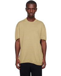 Tan Knit Silk Crew-neck T-shirt