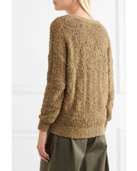 Brunello Cucinelli Boucl Knit Cotton Blend Sweater Camel