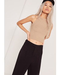 Missguided Soft Knit Racer Sleeveless Sweater Camel