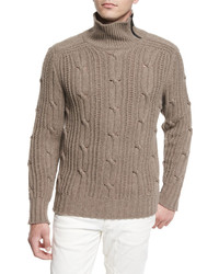 Belstaff Easterton Cable Knit Turtleneck Sweater Bark