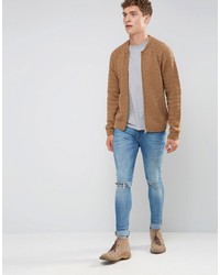 Asos Knitted Bomber Jacket In Camel