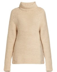 Tibi Roll Neck Ribbed Knit Wool Sweater