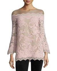 Marchesa Bell Sleeve Corded Lace Illusion Top