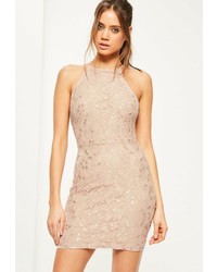 Missguided Nude Lace Square Neck Bodycon Dress
