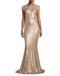 Badgley Mischka Sequin Lace Inset Gown