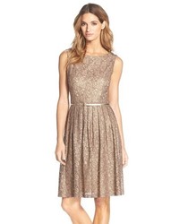 Ellen Tracy Pleated Lace Fit Flare Dress