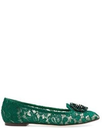 Dolce & Gabbana Dolcegabbana Crystal Lace Pointy Toe Flat