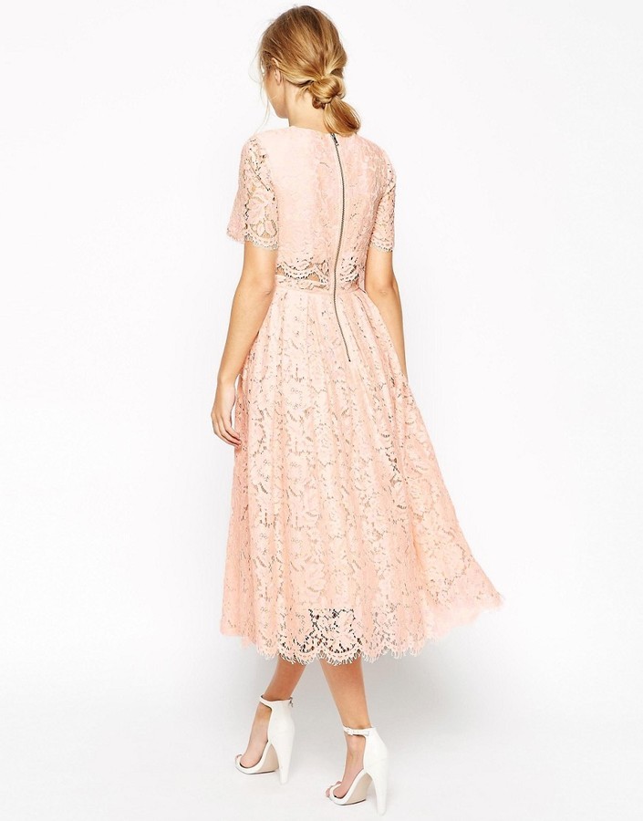 Dekoration Foster er mere end Asos Lace Crop Top Midi Prom Dress, $119 | Asos | Lookastic