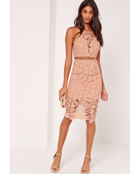 Missguided Lace Strappy Midi Dress Nude