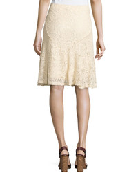 Neiman Marcus Lace Pull On Skirt Natural