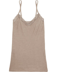 Hanro Millie Lace Trimmed Ribbed Jersey Camisole Mushroom