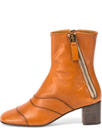 Chloé Chloe Side Zip Leather 50mm Ankle Boot Tan