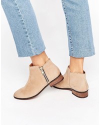 Aldo Julianne Taupe Zip Flat Leather Ankle Boots