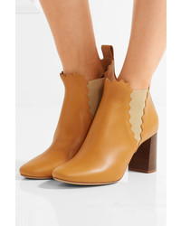 Chloé Scalloped Leather Ankle Boots Camel